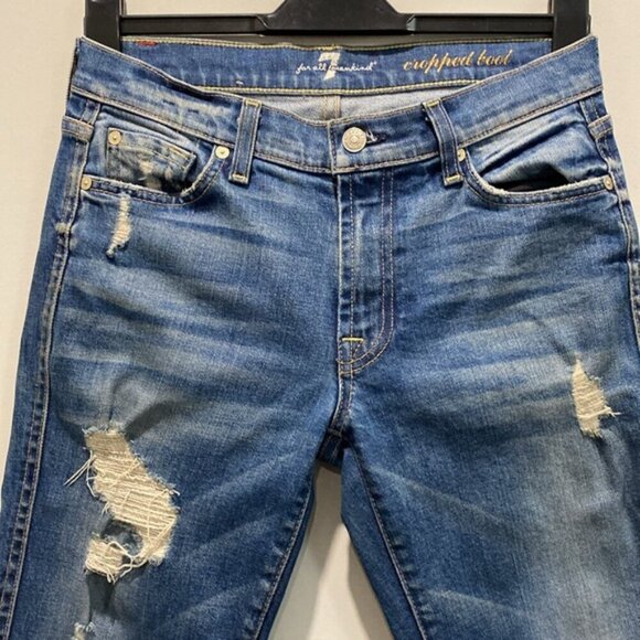 7 For All Mankind Boyfriend Jeans Cropped Bootcut Distressed Jeans Size 27 - Picture 3 of 14